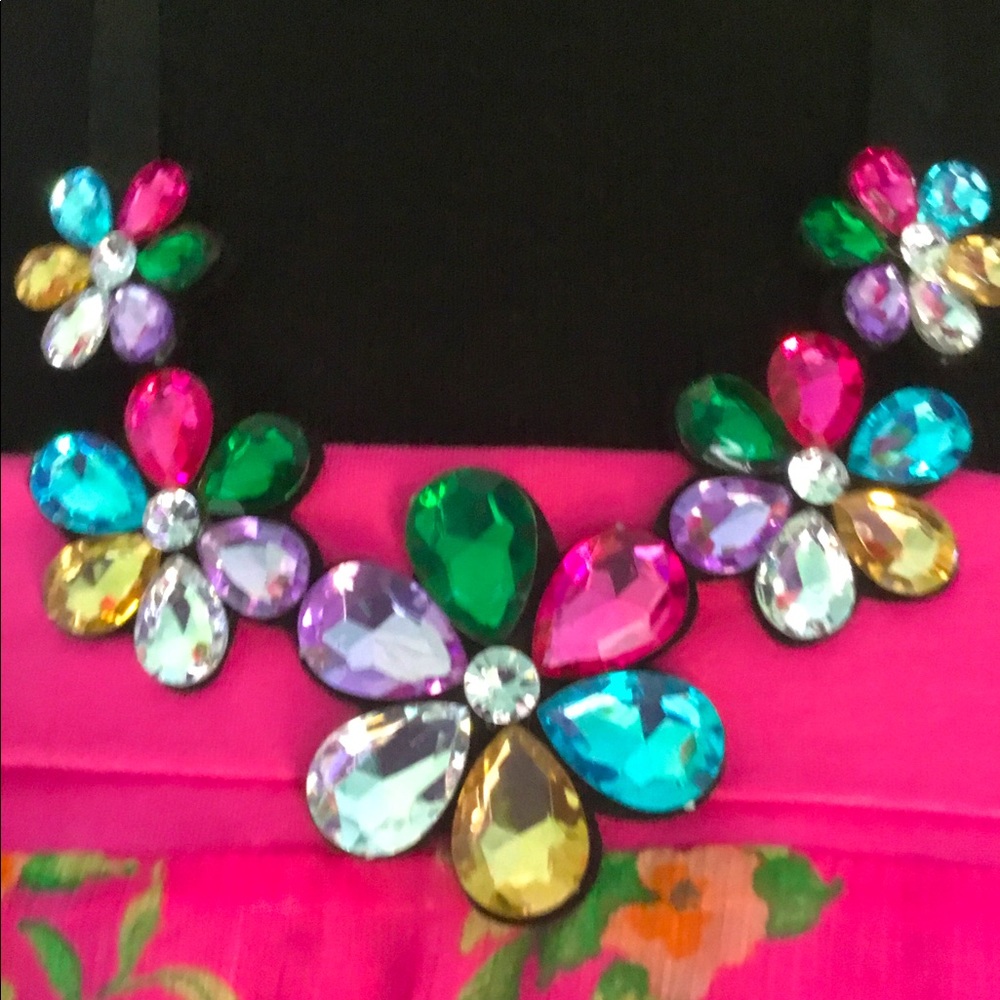 🌺🌸 Multicolor Floral Rhinestone Bib Necklace Flower Crystal Statement NEW 🌸🌺 - Picture 2 of 9